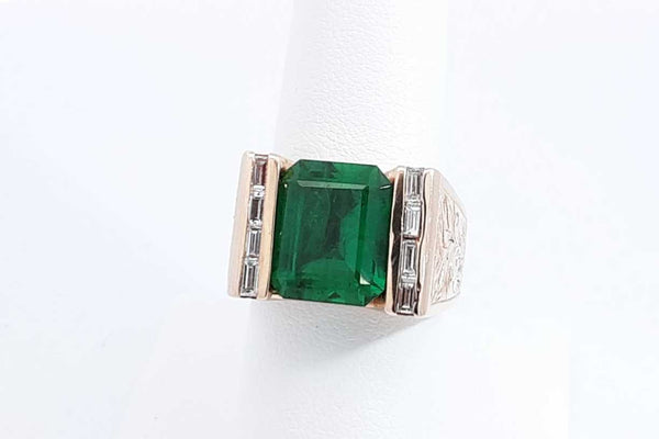 Emerald & Diamond Ring In 10k Yellow Gold 16.7 Grams Size 7.5 Eb1124pxzdu