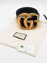 Gucci Wide Marmont Leather Belt With Gold Tone Gg Buckle Size 95/38 Eb0226prxde