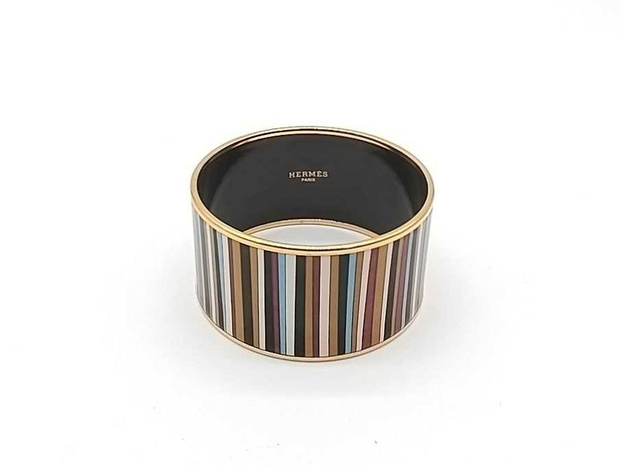 Hermes Multicolor Striped Enamel Wide Bangle Bracelet With Gold