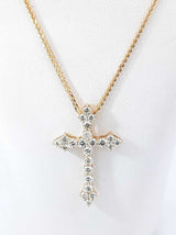0.91 Cttw Diamond & 14k Gold Cross Pendant With 18 Inch Chain 3.4g Fw0426rixdu