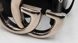 Gucci Mamaront Black Leather Belt With Silver Tone Gg Buckle Size 85 Eb0126lrxdu