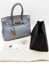 Hermes Birkin 30 Bleu Lin Blue Togo Gold Hardware Handbag Do0725lprxzde