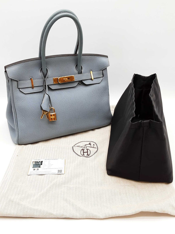 Hermes Birkin 30 Bleu Lin Blue Togo Gold Hardware Handbag Do0725lprxzde
