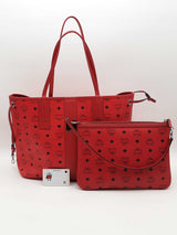Mcm Large Reversible Tote Red Handbag With Pochette Aa0726lcrsa