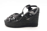 Saint Laurent Black Leather Wedge Espadrilles Size 36 Eb1124crsa