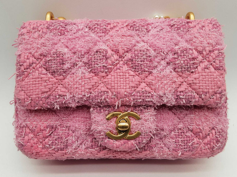 Chanel Flap Pink Quilted Tweed Pearl Twist Crossbody Bag Do1024wxzxde