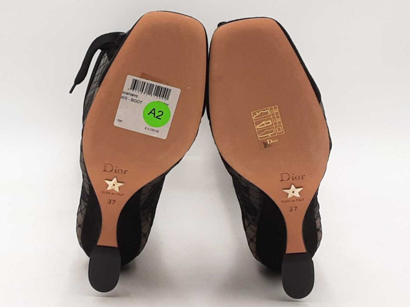 Dior Embroidered Mesh Suede Naughtily-d Knee Boots Black Size 37 Aa1125wzxsa