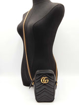 Gucci Marmont Mini Gg Crossbody Bag In Black Matelassé Leather Fw0626pxzdu