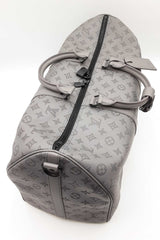 Louis Vuitton Monogram Shadow Keepall Bandoulière 50 In Anthracite Gray Leather Fw0826lzxzdu