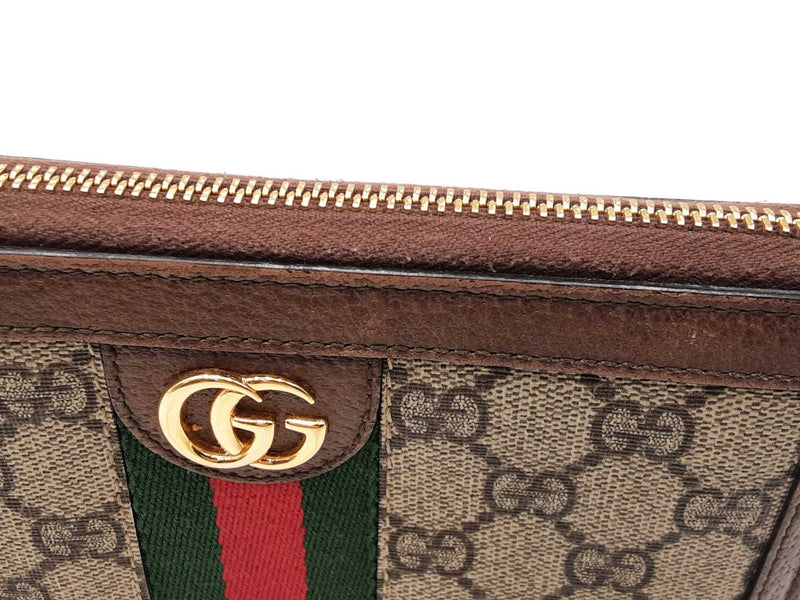 Gucci Ophidia Zip Wallet In Gg Supreme Coated Canvas & Brown Leather Fw1025ozxdu