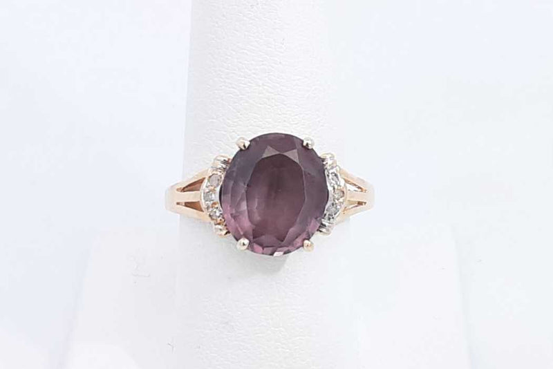 Purple Gemstone & Diamond Ring In 18k Yellow Gold 4 Grams Size 12 Eb0824lrxsa