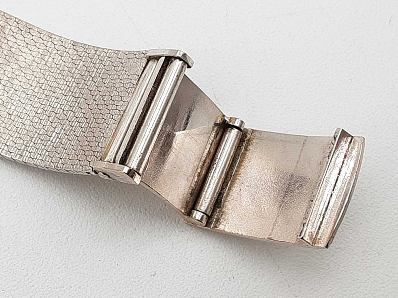 Omega 29 14k White Gold Diamond Dial Mesh Band Quartz Watch Do0725oxzxde