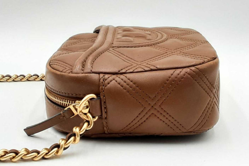 Tory Burch Fleming Quilted Brown Leather Crossbody Camera Bag Eb1224ixdu