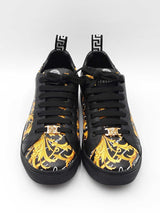 Versace Sneakers In Black & Yellow Barocco Print Leather Size 9 Fw0926lprdu