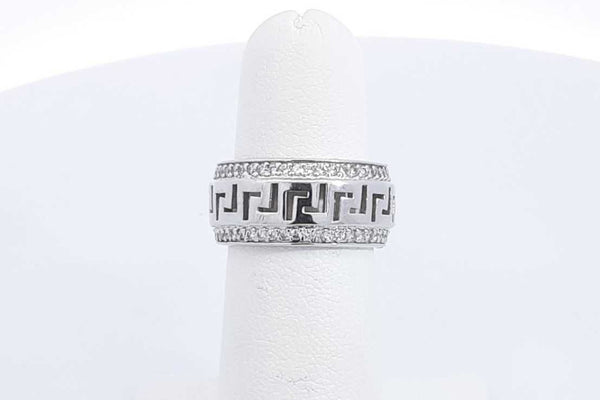 1.2ctw Diamond Greek Key Band Ring In 14k White Gold 6.6 Grams Size 5 Eb0425prxsa