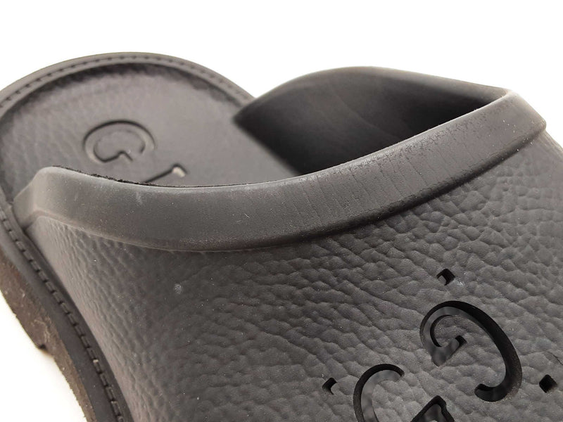 Gucci Perforated Gg Black Rubber Slip-on Sandals Size Us 7 Men's Fw1125lzxdu