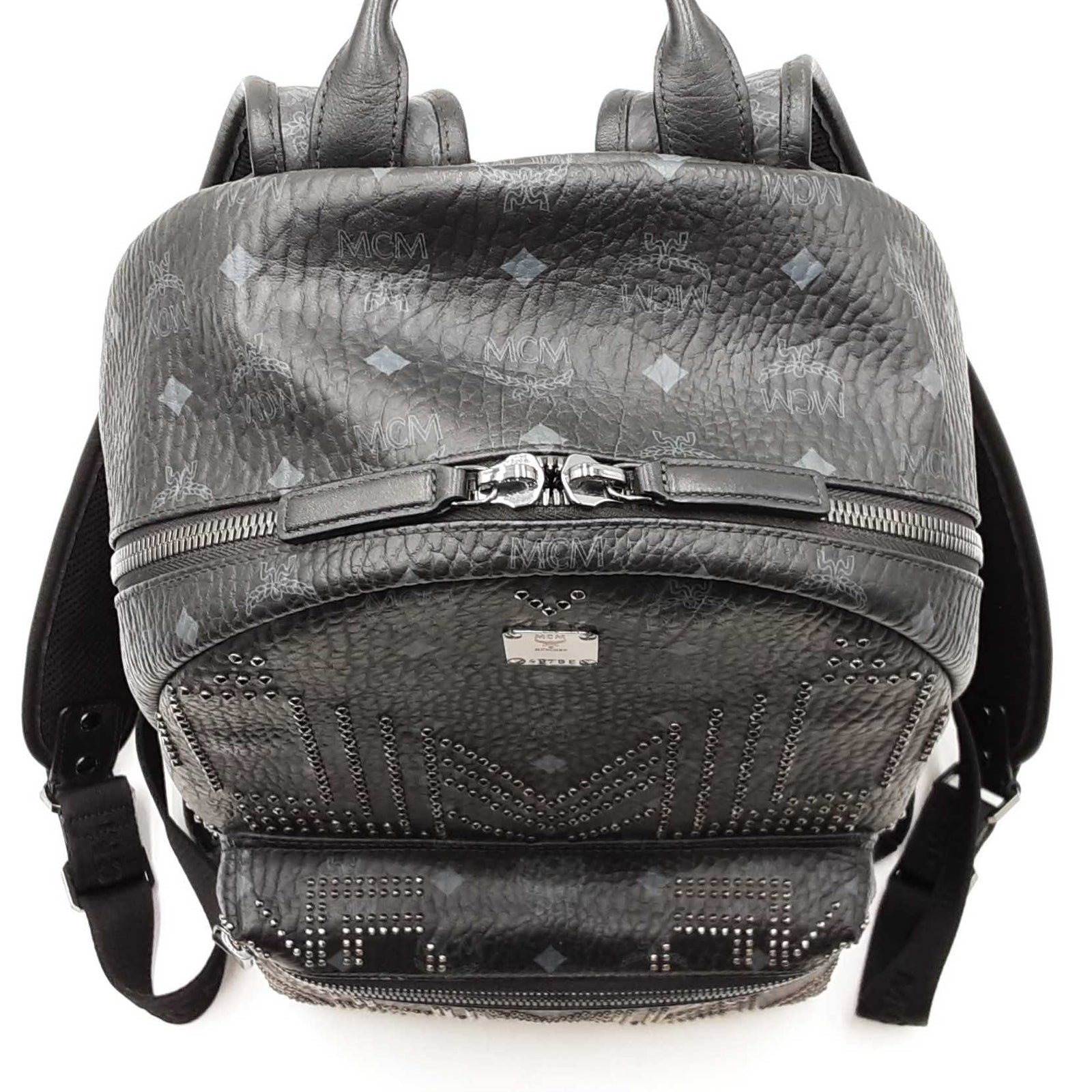 Mcm Studded Stark Gunta Backpack In Black Visetos Coated Canvas