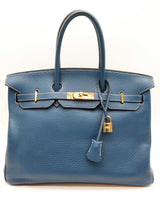 Hermes Birkin 35 Thalassa Blue Clemence Gold Hardware Handbag Do0825sxzxde