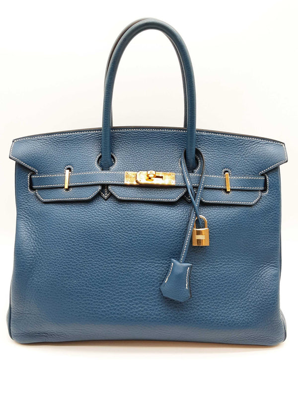 Hermes Birkin 35 Thalassa Blue Clemence Gold Hardware Handbag Do0825sxzxde
