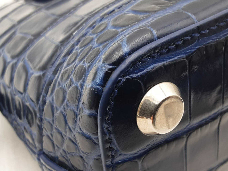 Balenciaga Ville Crocodile Embossed Blue Leather Top Handle Bag Eb0425lrxsa