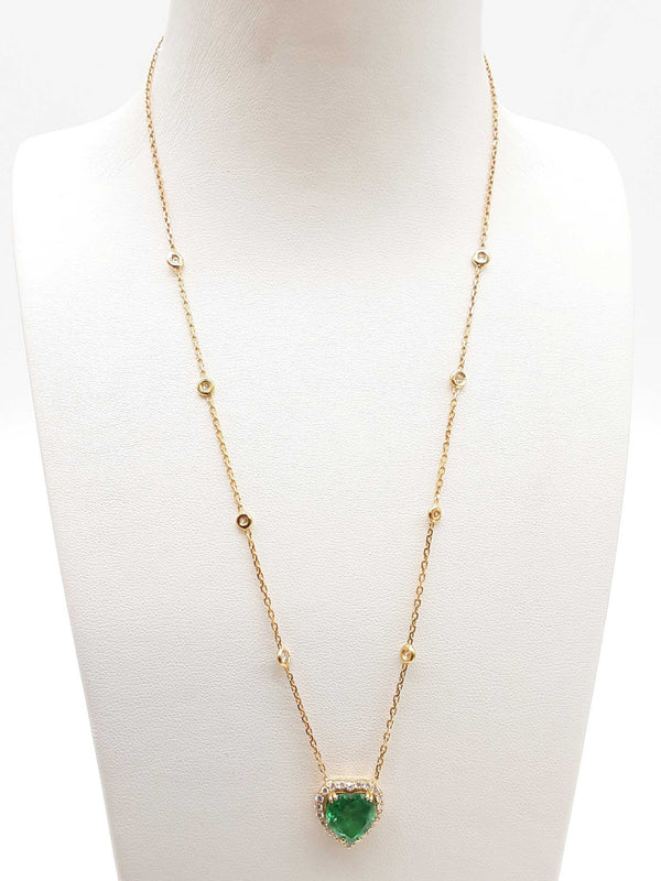 Synthetic Emerald 0.50 Cttw Diamonds 18k Yellow Gold 5.8g Heart Pendant Chain 17.75 In Do0425cxzde