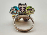 0.925 Sterling Silver 14.5g Multicolored Glass Flower Ring Size 9 Do1224lxzde