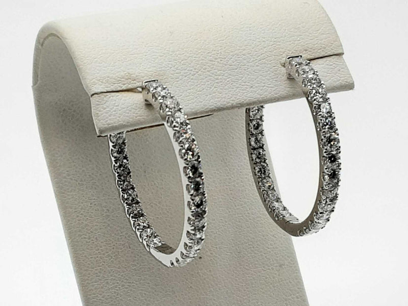 3.00 Ctw Lab Grown Diamonds 0.925 Silver 6.8g Clasp Hoop Earrings Do0225worde