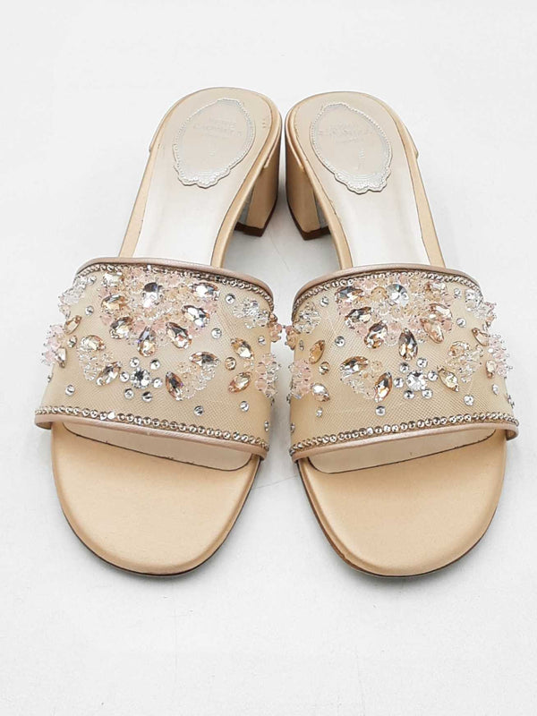 Rene Caovilla Crystal Embellished Nude Cinderella Mules Size 39 Eb1225lrxdu