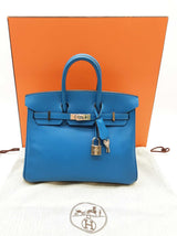 Hermes Birkin 25 Mykonos Blue Epsom Palladium Handbag Do0925lsxzxde
