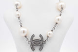 Chanel Faux Pearl Cc Logo Crystal Embellished Long Necklace 42 Inch Eb0526ixzsa