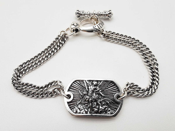 King Baby Saint Michael 0.925 Silver 32.1g Double Bracelet 8.25 In Do0325lrxde