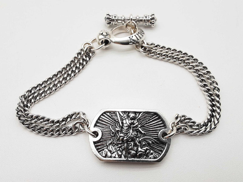 King Baby Saint Michael 0.925 Silver 32.1g Double Bracelet 8.25 In Do0325lrxde