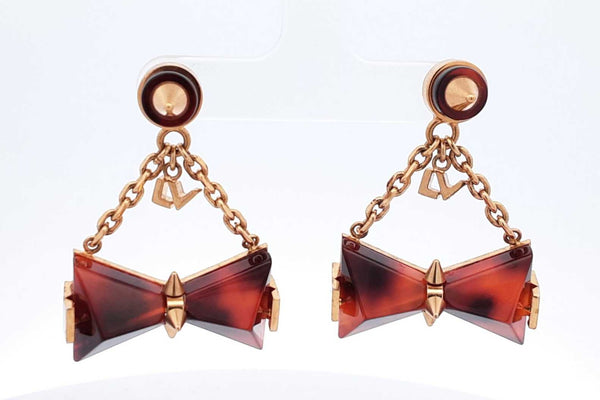 Louis Vuitton Tortoise & Gold Tone Spiked Bow Tie Earrings 14.3g Eb1224lpxdu