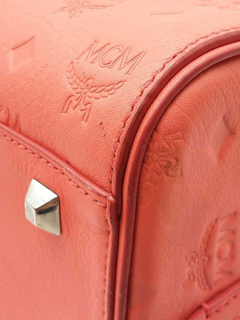 Mcm Ottomar Essential Boston Bag In Embossed Hot Coral Leather Fw0825lexdu