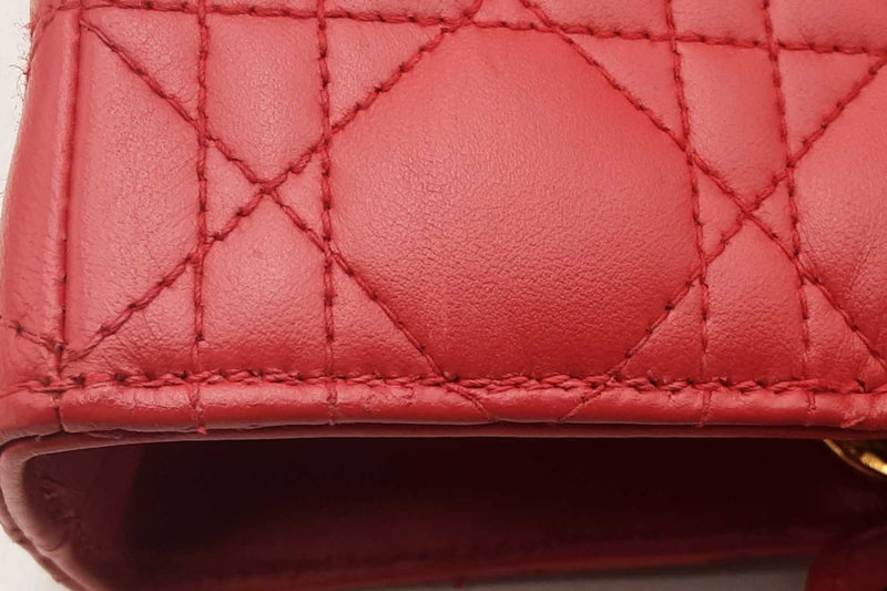 Christian Dior Red Lambskin Cannage Lady Dior Top Handle Bag Eb0225lxxzsa