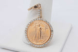 2023 Liberty 5 Dollar 1/10 Oz Fine Gold Coin Pendant With Diamond Bezel 6.2 Grams Eb0626irxsa