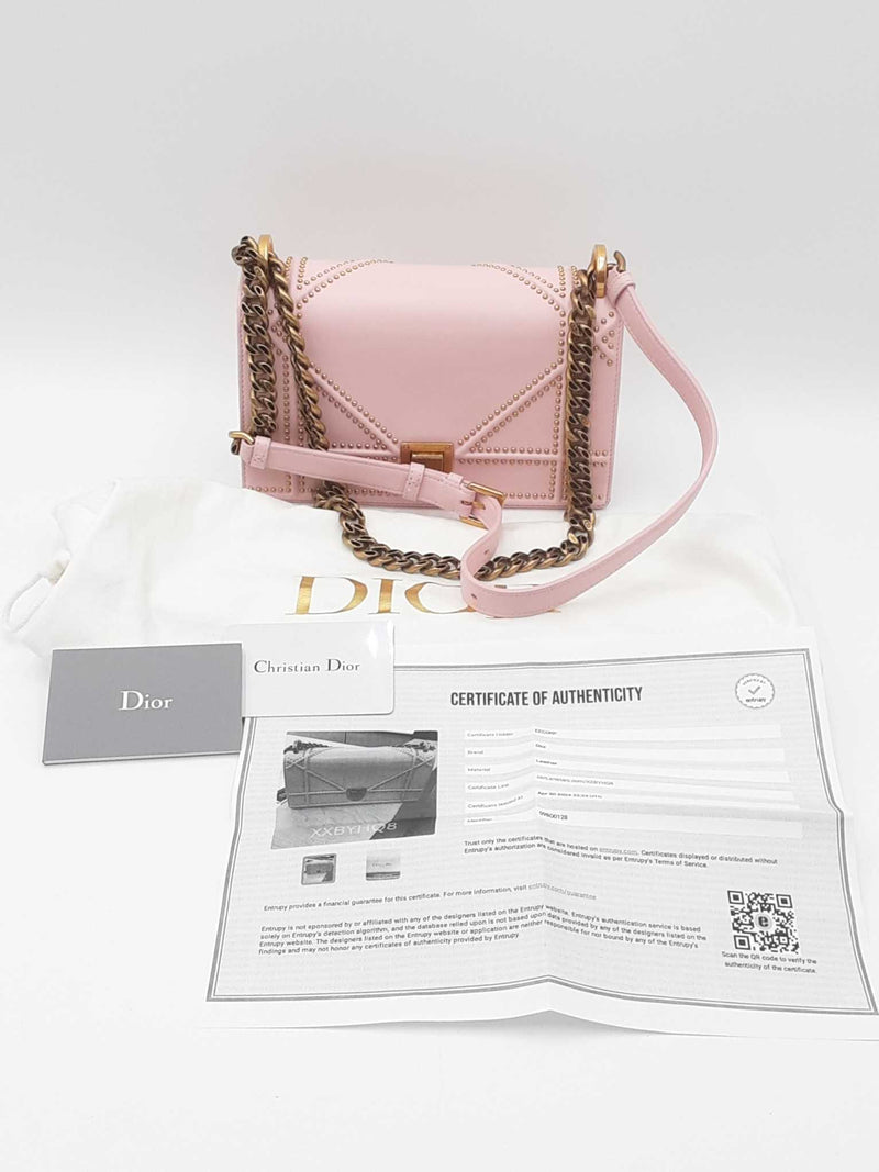 Christian Dior Pink Leather Studded Diorama Crossbody Bag Eb0524ixzdu