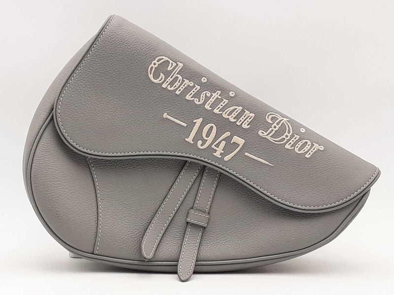 Christian Dior Grained Calfskin Mens Signature 1947 Saddle Gray Aa1125izxsa