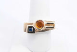 Orange & Blue Gemstone Ring In 14k Yellow Gold 13.3 Grams Size 9 Eb1024pirsa