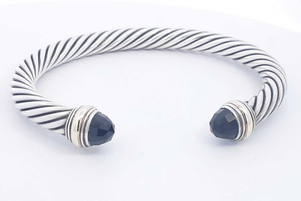 David Yurman Onyx 925 & 14k Yellow Gold Cable Cuff Bracelet 41.7g Eb0425lrxsa