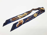 Hermes Twilly Jumping Equestrian Yellow Ribbon Marine Blue Silk Scarf Do0526rxde
