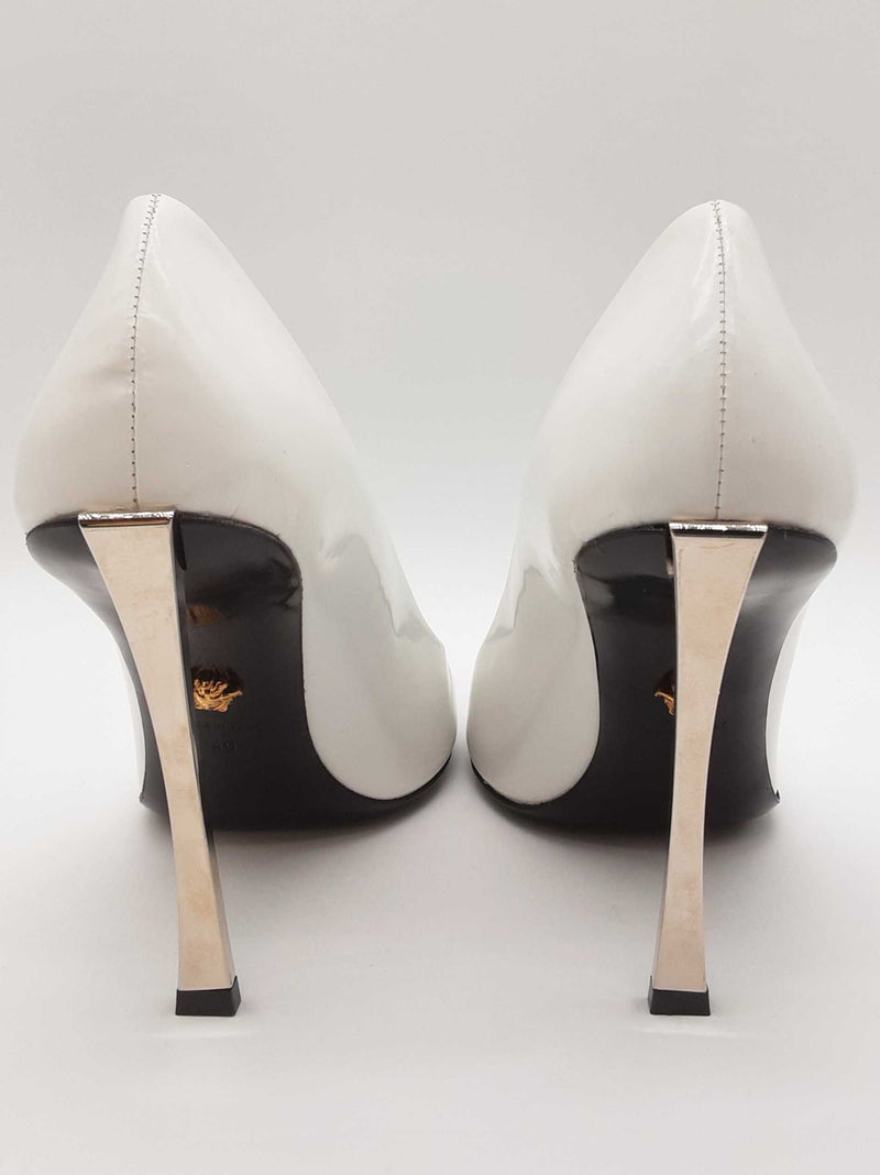 Versace Decollete T.110 Vitello Blanco White Leather Heels Size Eu 40 Do0825cxde