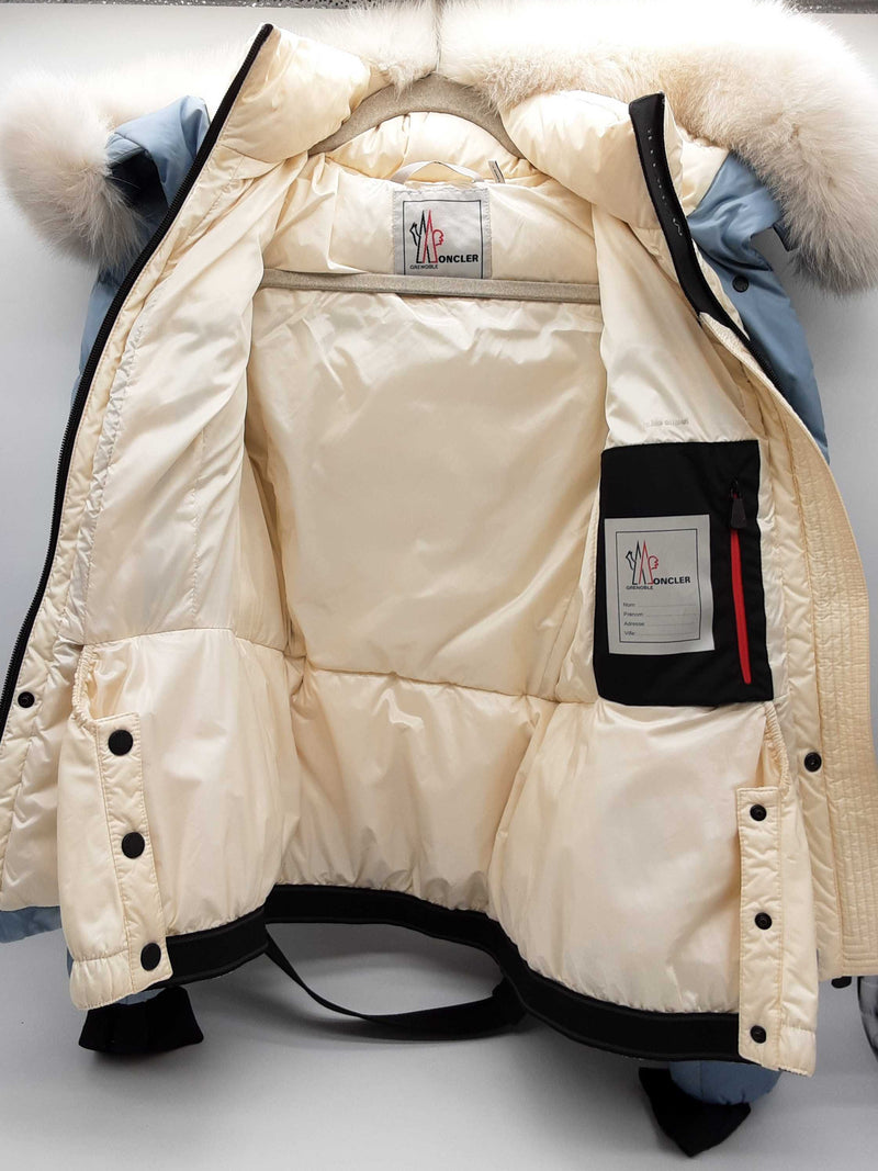 Moncler Grenoble Beverly Blue White Furred Hooded Jacket Size 1 Do0924wxzde