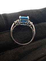 Blue Topaz & Diamond Ring In 10k White Gold 2.3 Grams Size 7 Fw1225rzdu