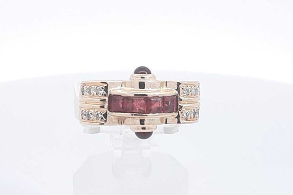 Garnet & Diamond Ring In 14k Yellow Gold 11.3 Grams Size 7 Eb0425oirsa