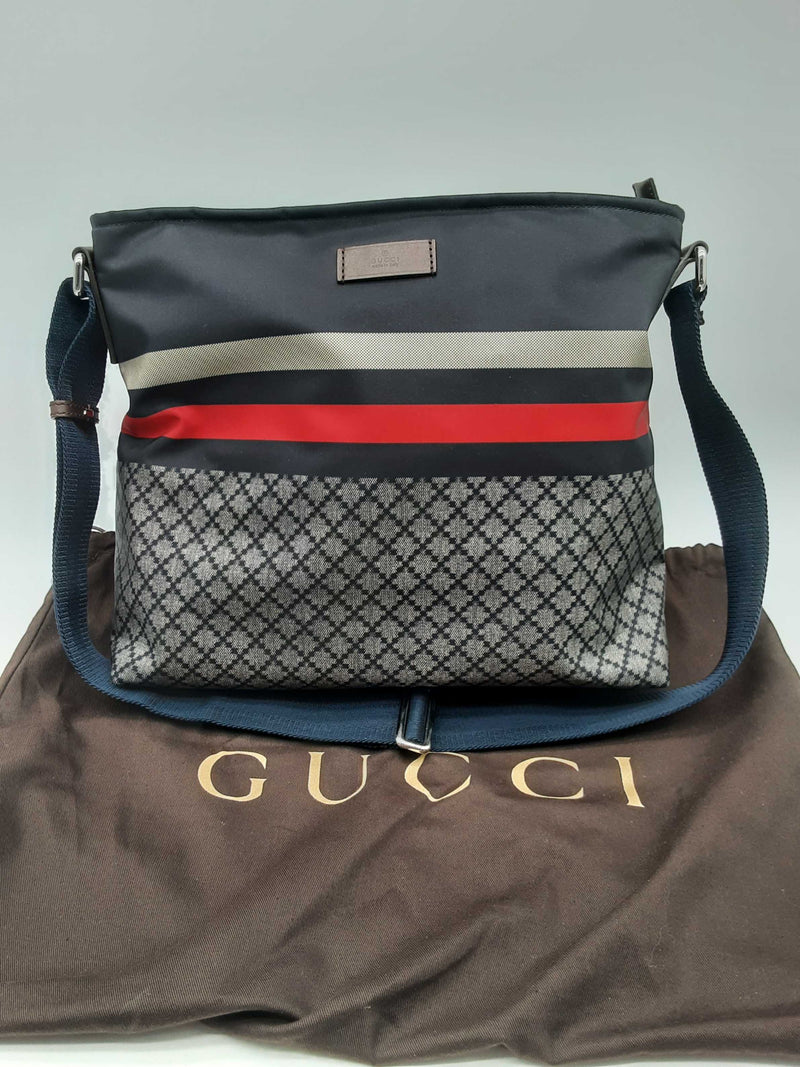 Gucci 270410 Diamante Navy Blue Red Nylon Crossbody Zipper Tote Bag Do924wxzde