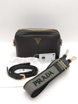 Prada Vitello Daino Black Leather Double Zip Camera Crossbody Bag Eb1026sxzsa