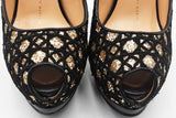 Giuseppe Zanotti Gold Glitter Peep Toe Platform Heels Size 36.5 Eb1225sxdu