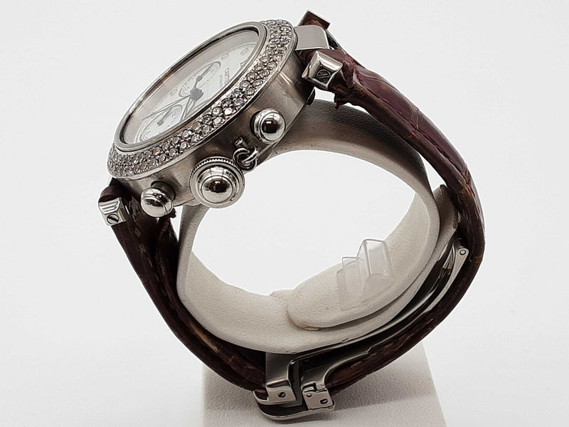 Cartier 2412 36mm Pasha Chronograph White Grid Dial Steel Watch Do0625oxzxde