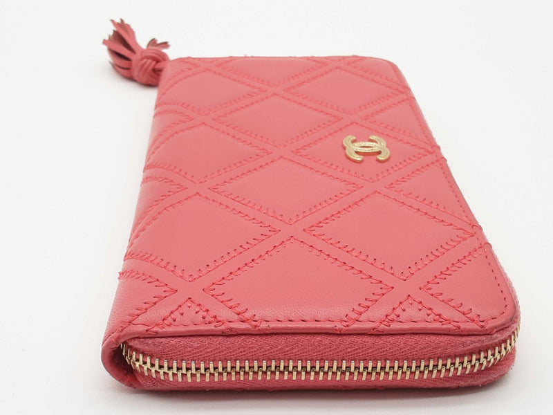 Chanel Pink Diamond Quilted Leather Zipper Wallet Do0425rxzde